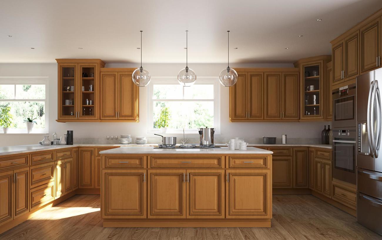 Contemporary Kitchen with Roosevelt Ginger with Black Accent (Semi-Custom) Cabinets and Wood Textured Luxury Vinyl Floor