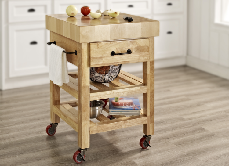 Butchers Block Kitchen Island - trolley on wheels / castors hand