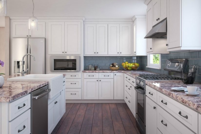Cabinets with a white or light wood finish can keep a small space bright and feeling more open.