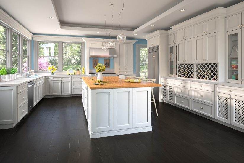 If your celebration makes you rethink the look of your cabinets for something fresher, you might consider white or off-white cabinets to brighten up the space.