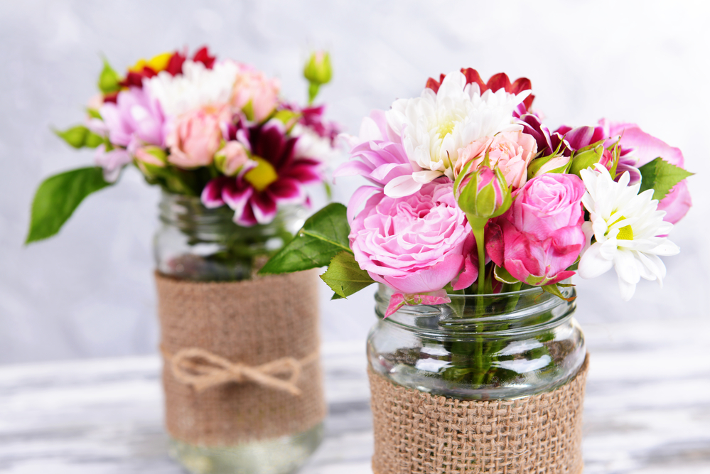 Flowers in Mason Jar Vases