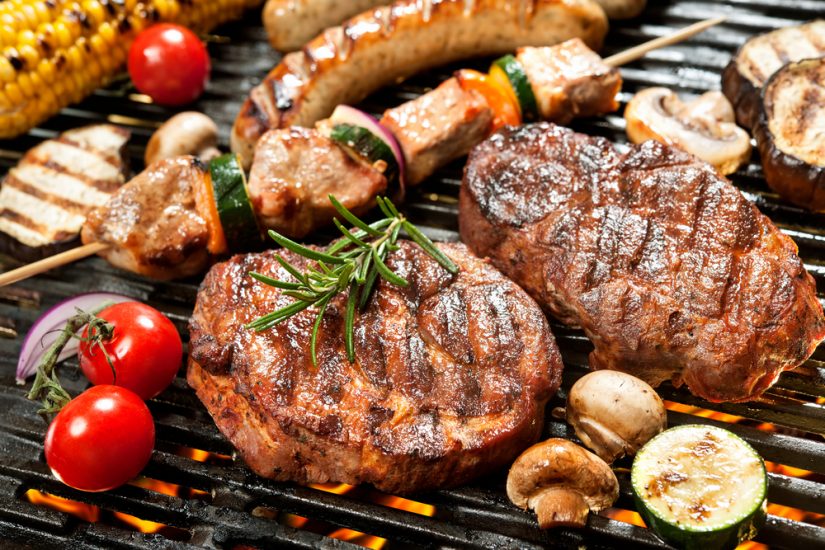 Meats and Vegetables on a Grill