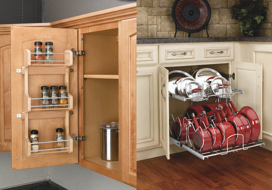 Door Mount Spice Rack and Two-Tier Chrome Cookware Organizer - The RTA Store