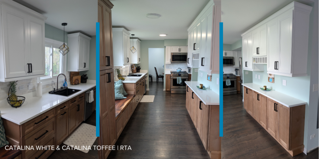 Catalina White and Catalina Toffee Two-Tone Kitchen Cabinets