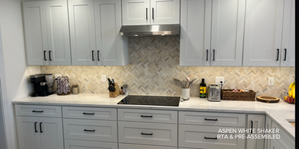 Under-cabinet lighting kitchen with Aspen White Shaker cabinets