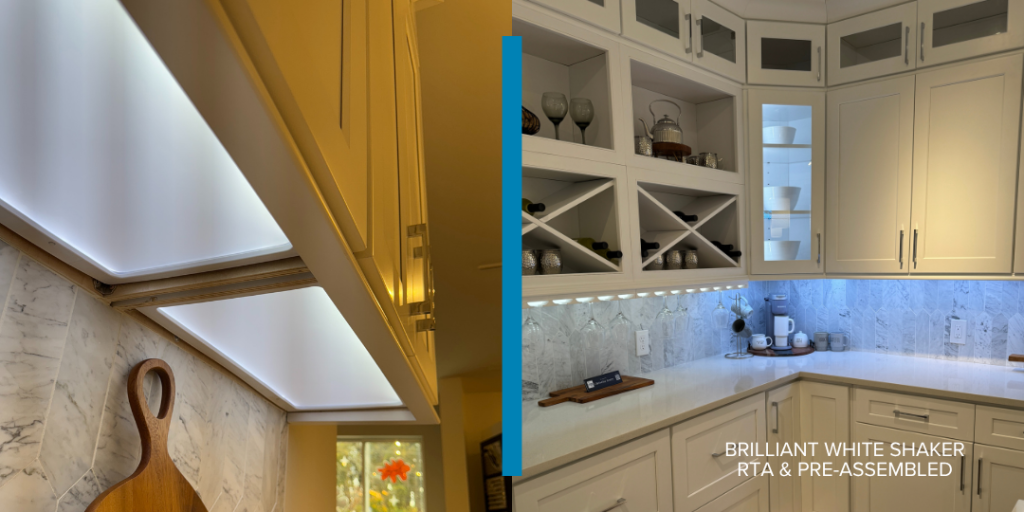 Under-cabinet lighting kitchen view, covered LED under-cabinet lighting