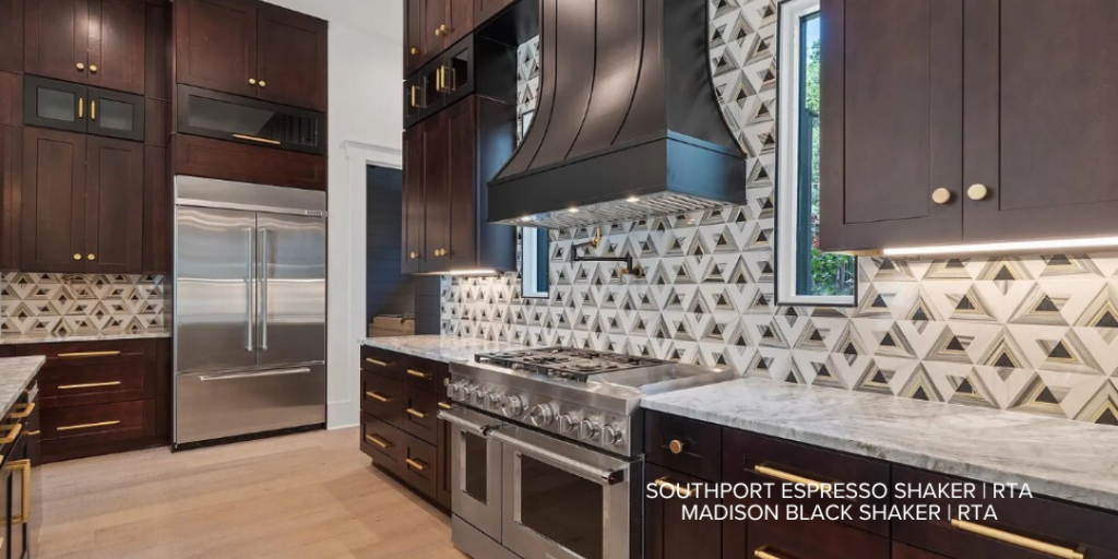 Under-cabinet lighting kitchen with Southport Espresso Shaker and Madison Black Shaker cabinets
