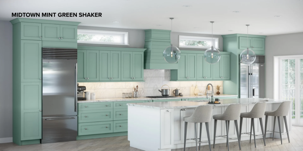 Midtown Mint Green Shaker Kitchen Cabinets