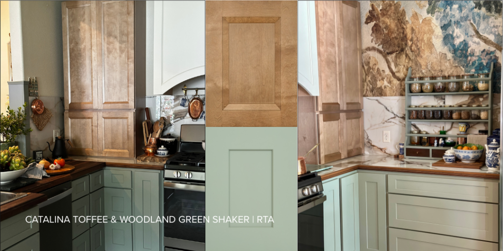 Catalina Toffee and Woodland Green Shaker Kitchen and Cabinet Samples