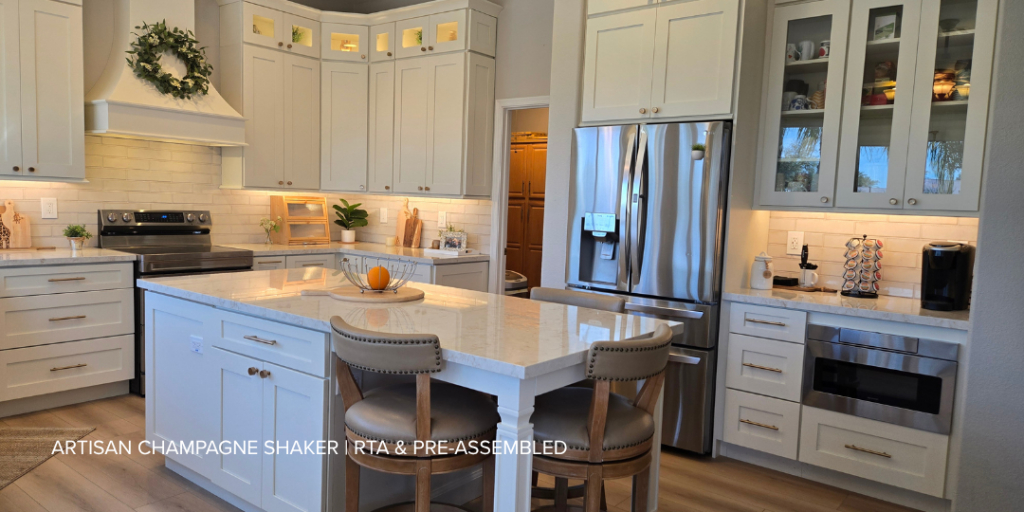 All White Kitchen - Artisan Champagne Shaker Kitchen Cabinets