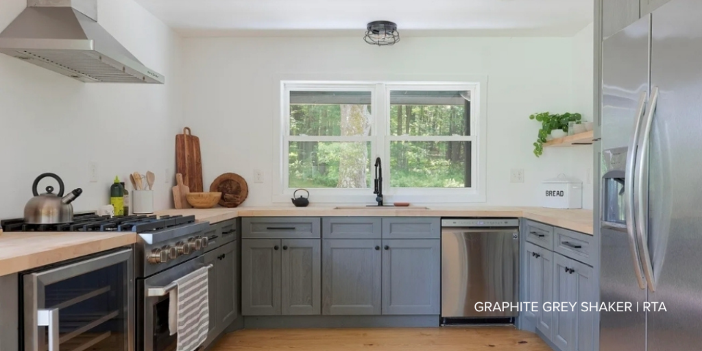 No Upper Cabinets - Graphite Grey Shaker Kitchen Cabinets