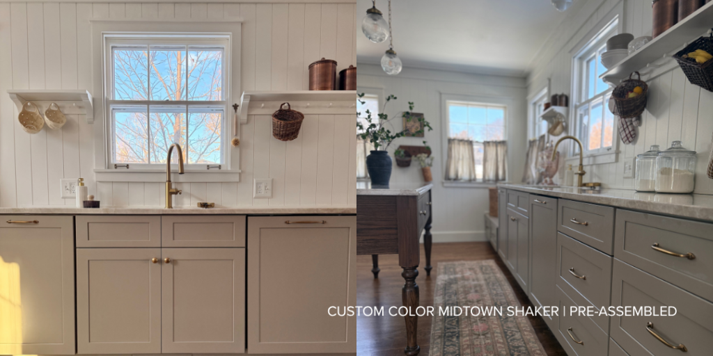 Open Shelving - Custom Color Midtown Shaker Kitchen Cabinets