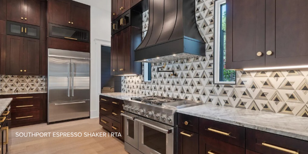 Bold Patterned Tile - Southport Espresso Shaker Kitchen Cabinets